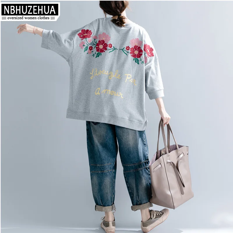 Женская футболка с цветочной вышивкой NBHUZEHUA F33 хлопковая Повседневная большого