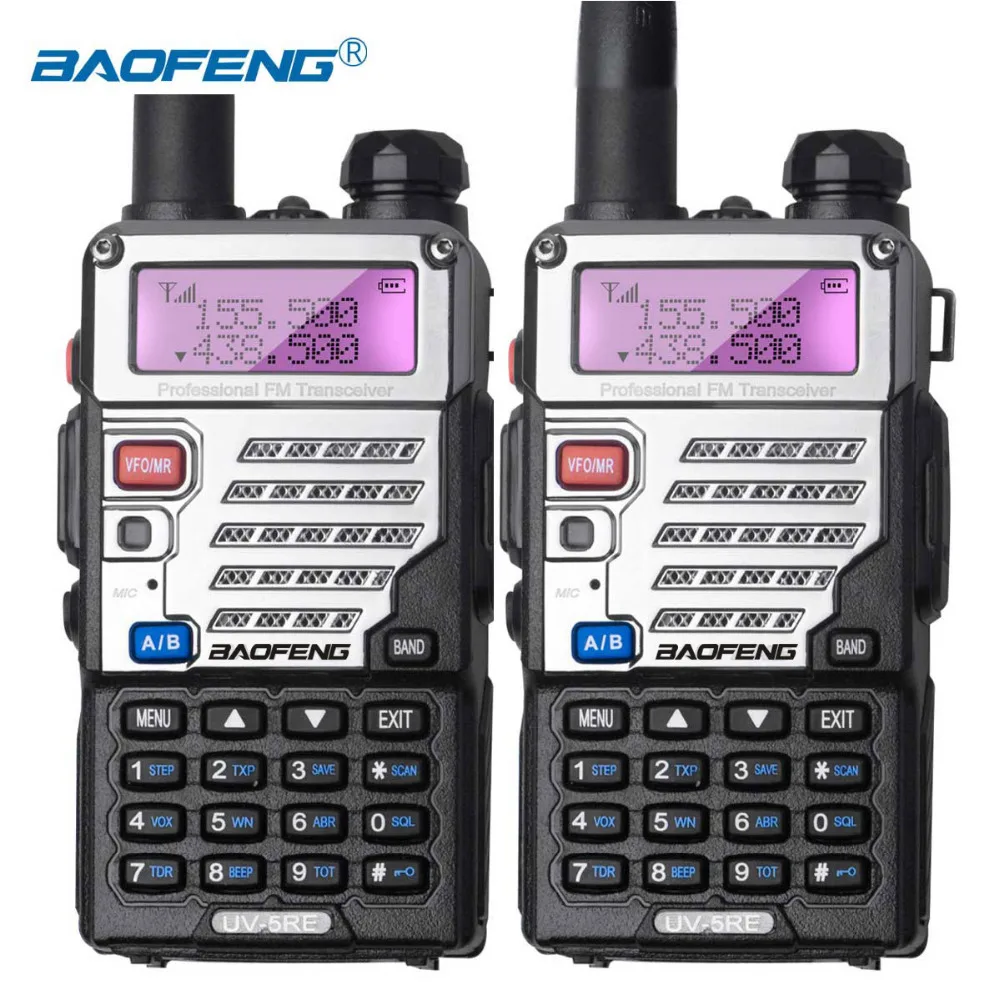 2 шт Baofeng UV-5RE иди и болтай Walkie Talkie “иди и UV5RE Ham радио двухдиапазонный двойной Дисплей программируемый FM 128CH VOX Ham Радио для охоты радио
