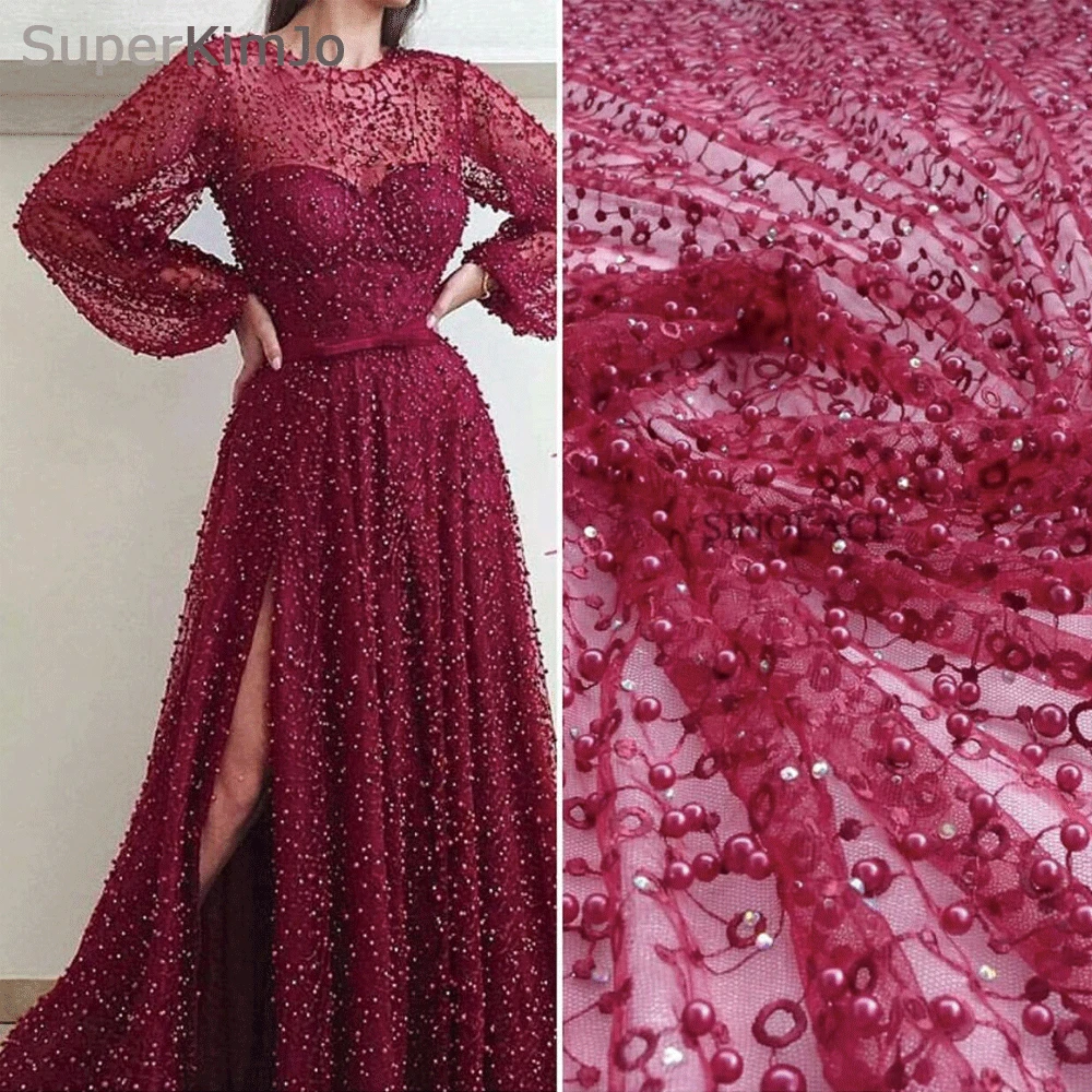 

SuperKimJo Luxury Beaded Prom Dresses 2018 Long Sleeve Burgundy Arabic Style Sexy Prom Gown Vestido De Formatura Longo