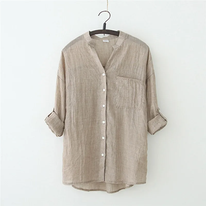 

Helisopus 2019 Fashion Three Quarter Women Blouse Summer New Sunscreen Loose Sleeve Blouse Casual Tops V-neck Shirts