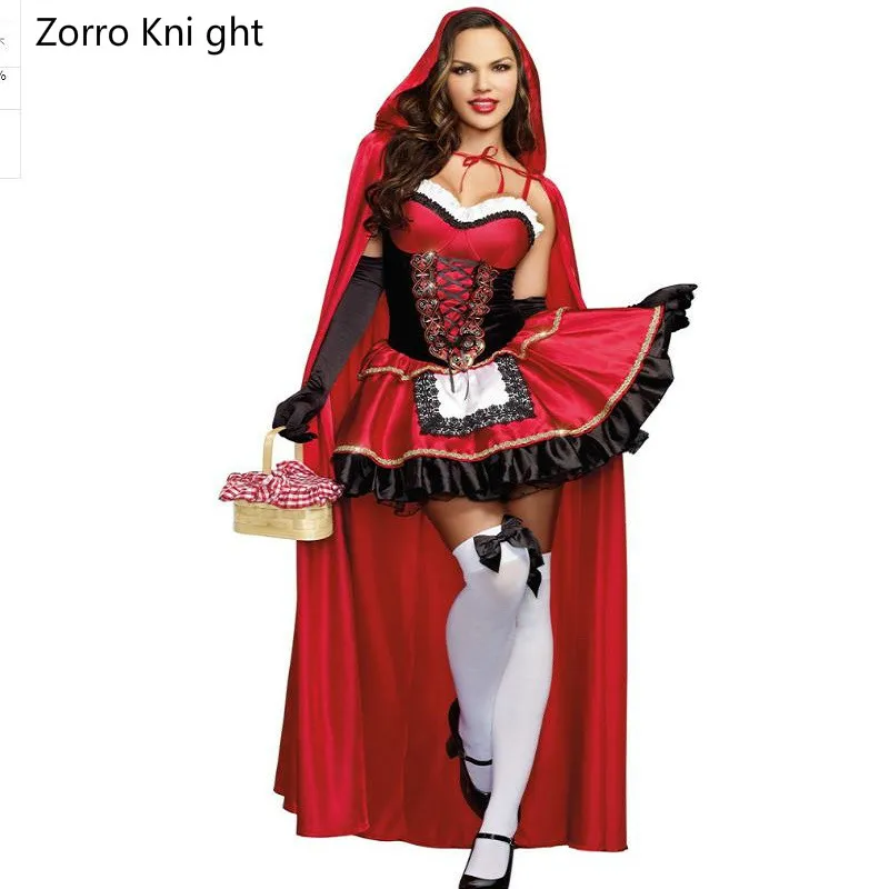 

Zorro Kni ght Halloween Adult Little Red Riding Hood Costume Hen Party Cosplay Fancy Dress With Long Cape Size M XL