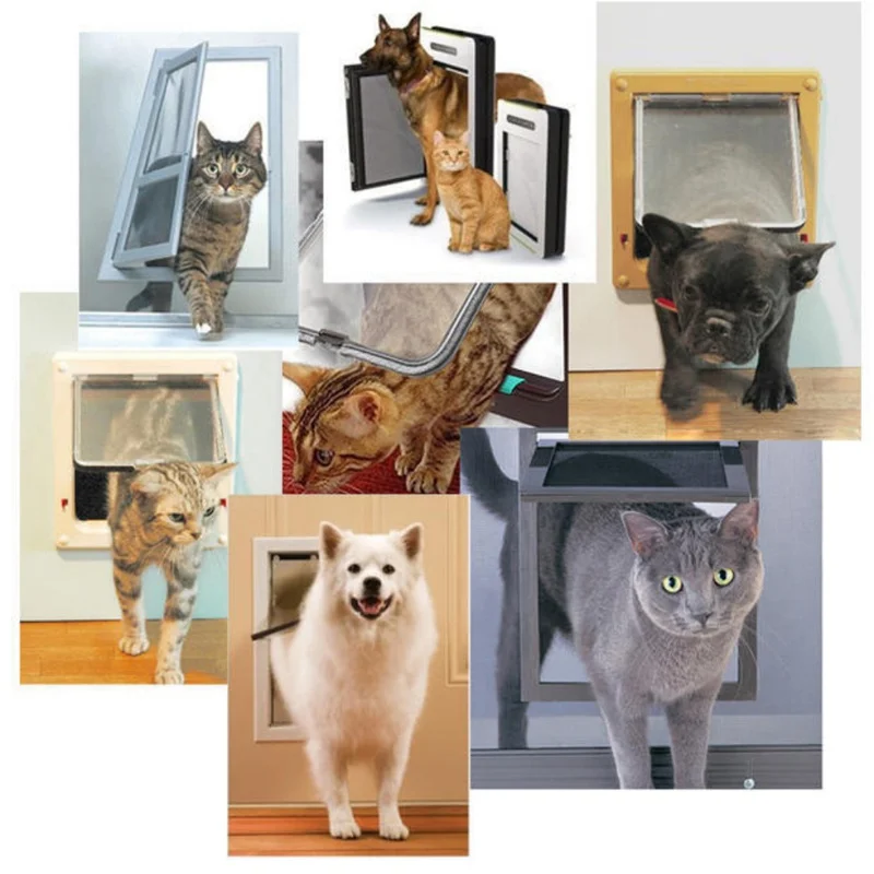 4 Way Lockable Dog Cat Kitten Door Security Flap Door ABS Plastic S/M/L Animal Small Pet Cat Dog Gate Door Pet Supplies
