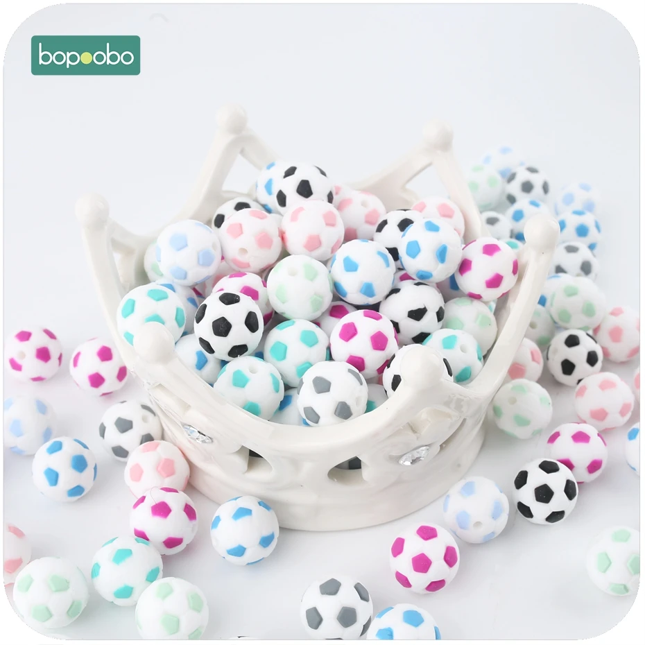 Bopoobo 5 pièces 15mm perles de Football | Jolies perles de Football pour bébé, cadeau de fête prénatale, perles pour faire des bijoux, collier perles sensorielles, jouet à mâcher (lot de 5)