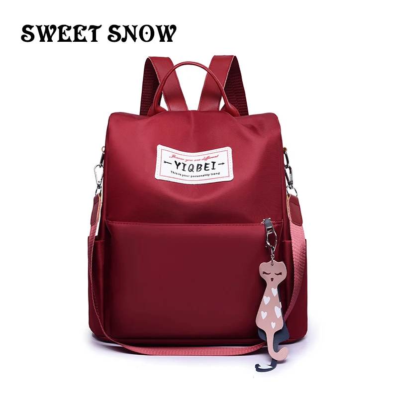 

SWEET SNOW New Oxford Cloth Ladies Backpack Casual Back Pack Cat Decorative Zipper Anti-Theft Package Large-Capacity Backpacks