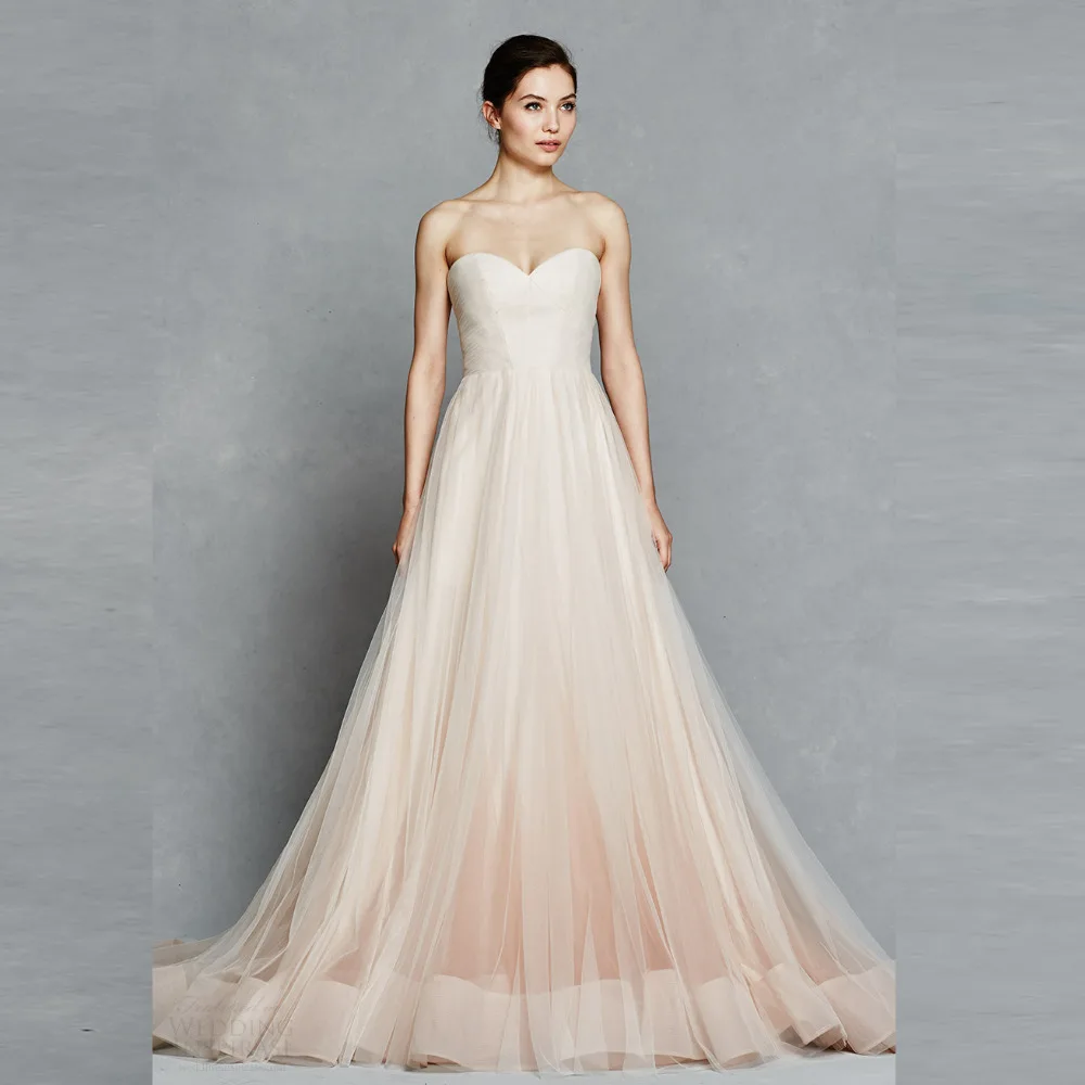 Simple Champagne Tulle Wedding Dresses 2017 Off The