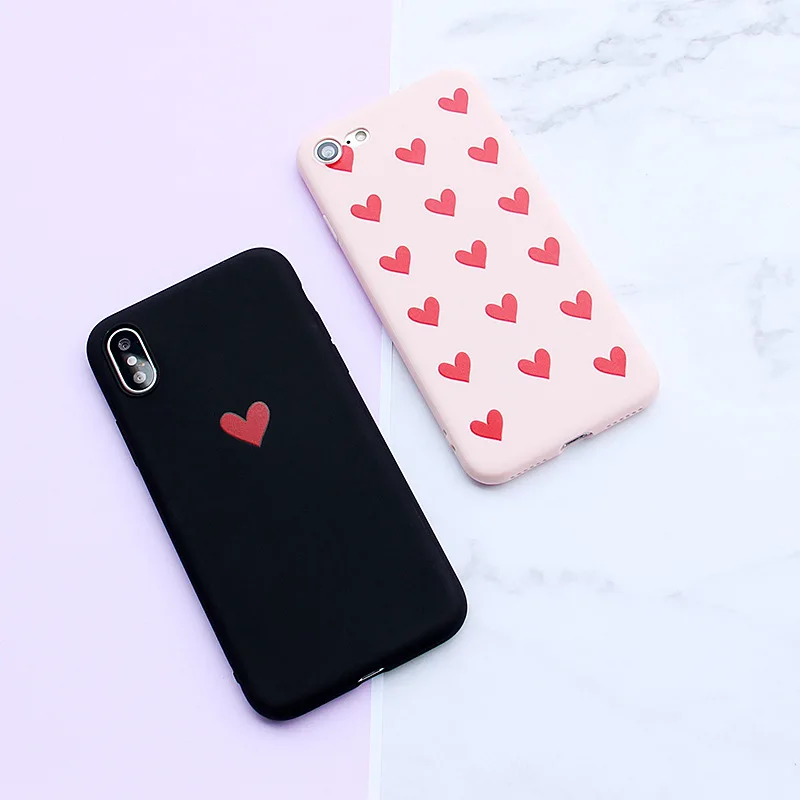 Fashion Personal Girl Red Love Heart Case For iphone 6 6s 7 8 Plus X  Back Shell Personal Silky Feel TPU Soft Silica Cover Funda (10)