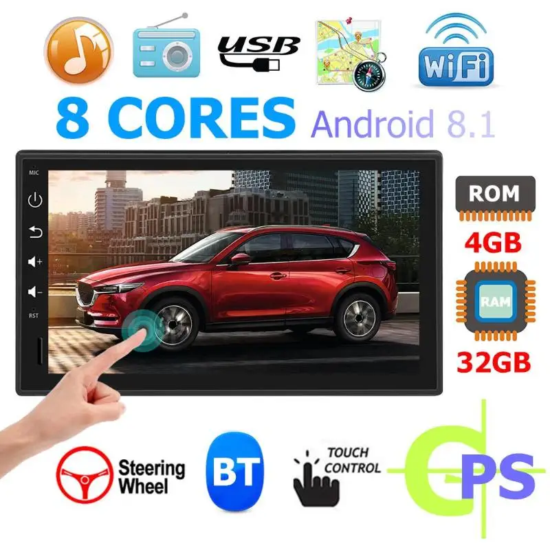 Clearance 1Din 7 inch Android 8.1 Car Radio Capacitive Touch Screen HD with GPS Car Media Player 4+32G Bluetooth Vedio Music Player 2