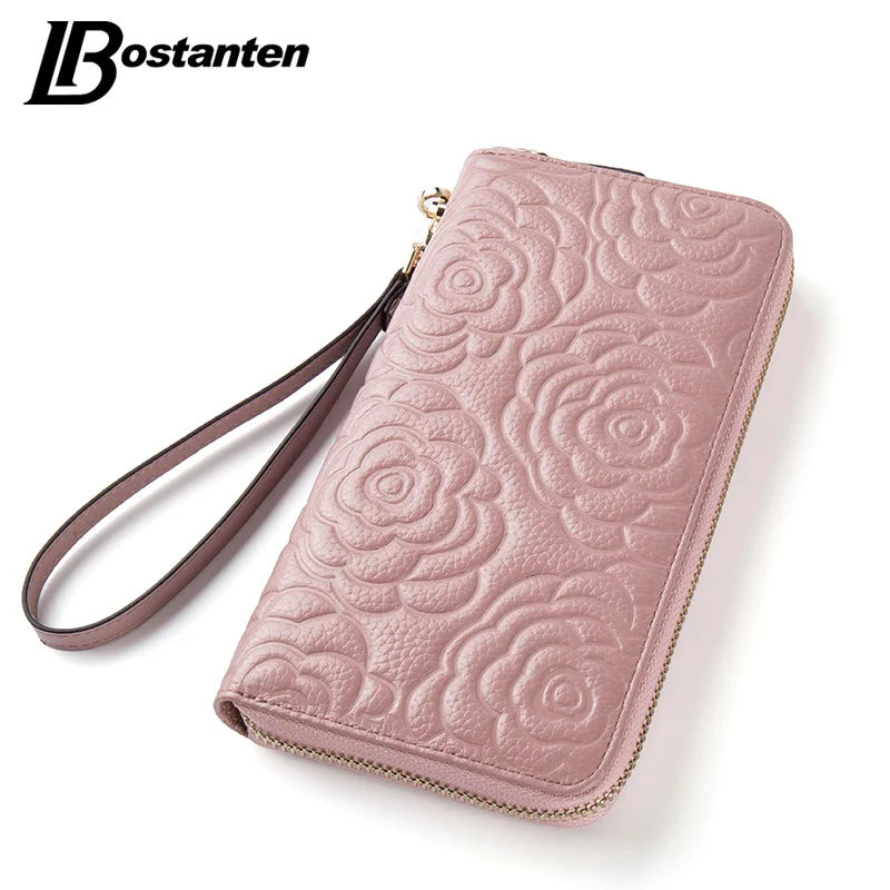 BOSTANTEN Floral Wallet Women Long Lady Clutch Wallet Large Genuine
