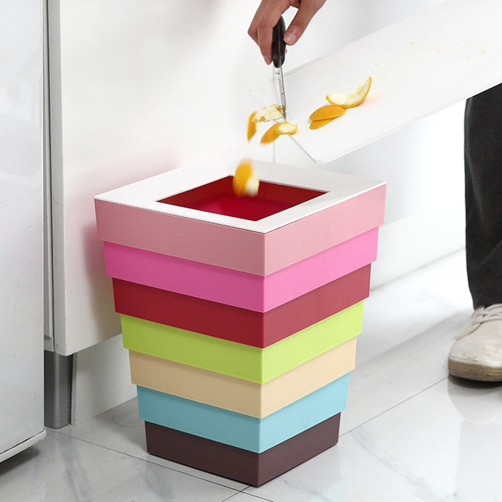 

Creative Plastic Telescopic Trash Square Folding Retractable Trash Can Bedroom Office Personality Folding Waste Bins