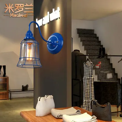 

2016 new American retro industrial wind iron lamps European simple bedroom bedside balcony creative personality wall lamp