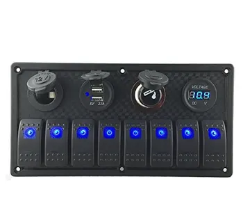 

IZTOSS 3/6/8 Gang Rocker Switch Panel with Power Socket 3.1A Dual USB Wiring Kits and Decal Sticker Labels DC12V/24V