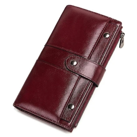 Women Clutch Wallet Genuine Leather Female Coin Purse Wallet Rfid Long Women Cell Phone Pocket Purses Card Holder For Money Bag - Цвет: Красный