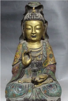 

RHS0207 16" Chinese Cloisonne Enamel Gold Gilt Kwan-yin Guan Yin Goddess Buddha Statue