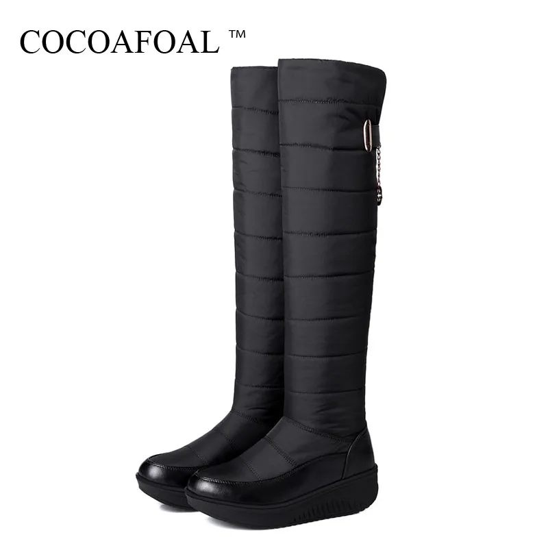 

COCOAFOAL Winter Women's Thigh High Platform Snow Boots Waterproof Plus Size New Over The Knee Snow Boots Warm Cotton Down Shoes