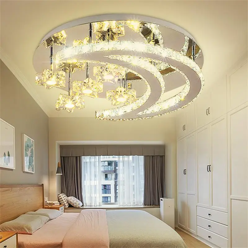 

Modern Lustre Led Star Moon LED Ceiling Lamp K9 Crystal Ceiling Light Fixture Kit with Remote Control for Children Bedroom Decor