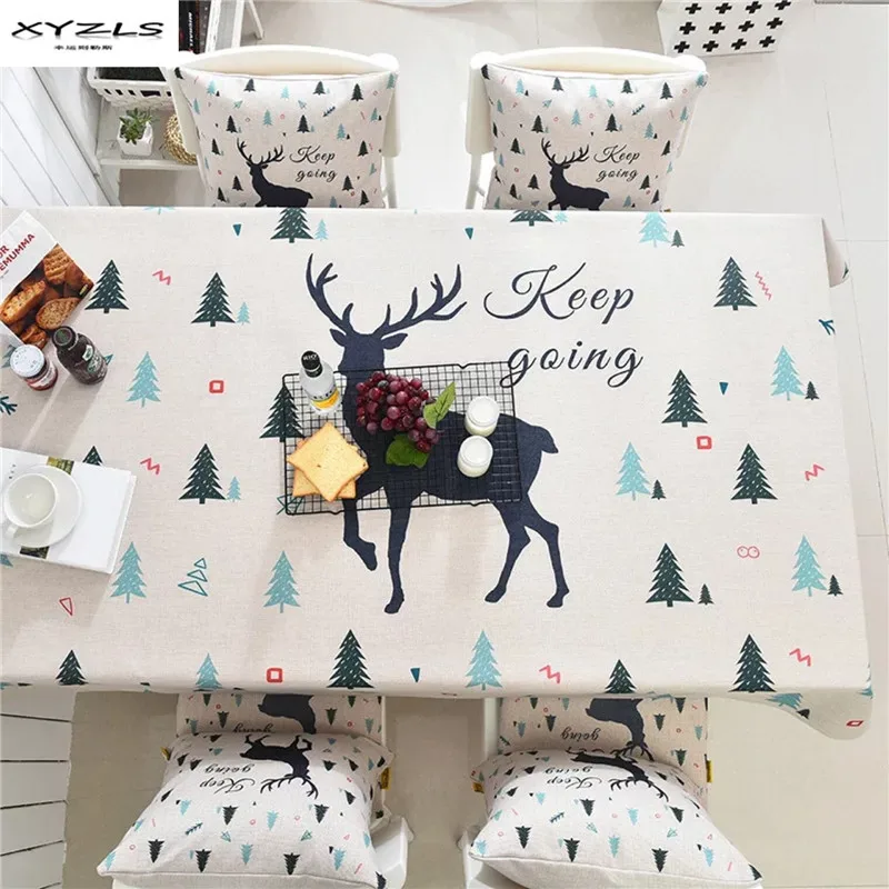 

XYZLS Korean Cartoon Deer Printed Thicken Lovely Tablecloth Christmas Cotton Linen Rectangular Table Cover Dinning Table Cloth