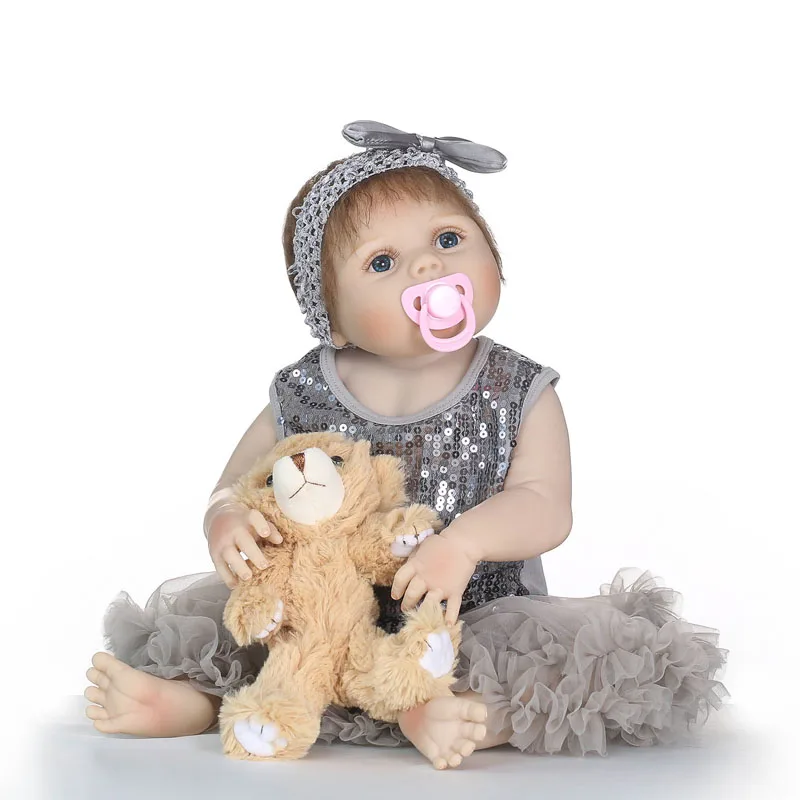 

55cm Full Silicone Vinyl Reborn Girl Baby Doll Toys With Bear 22inch Newborn Princess Babies Girls Bath Toy Play House Toy Doll