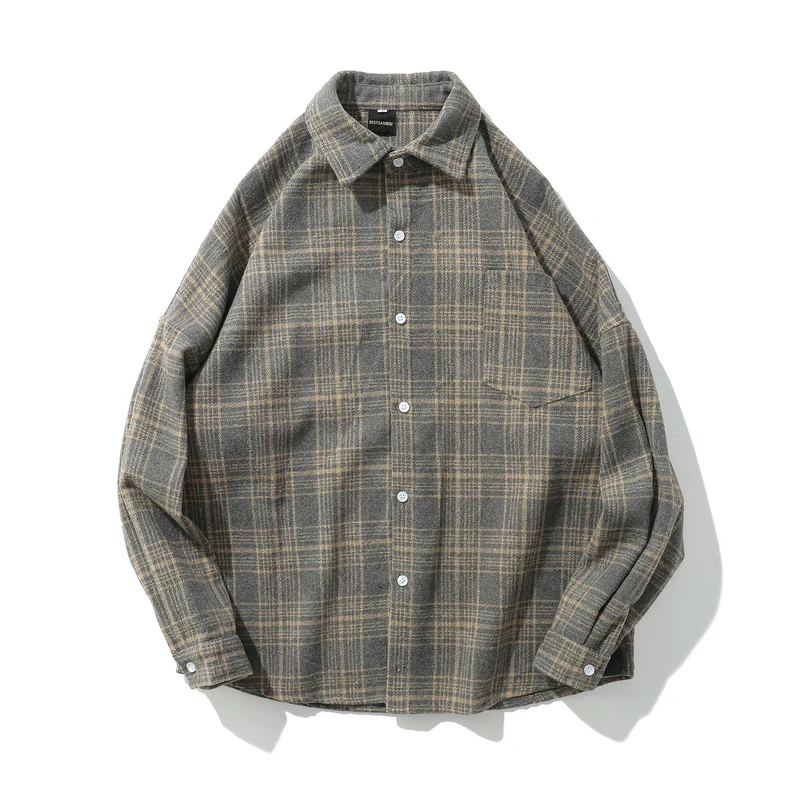 Oversized Flannel Vintage Shirt Men Plaid Long Sleeve Check Shirts For Men Loose Men Button Up Men Shirt Casual Streetwear Modis