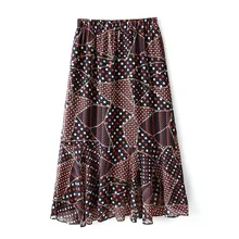 Женская плиссированная юбка в горошек с оборками до середины икры, новинка года, летняя и весенняя Милая шифоновая вуаль, Женская юбка