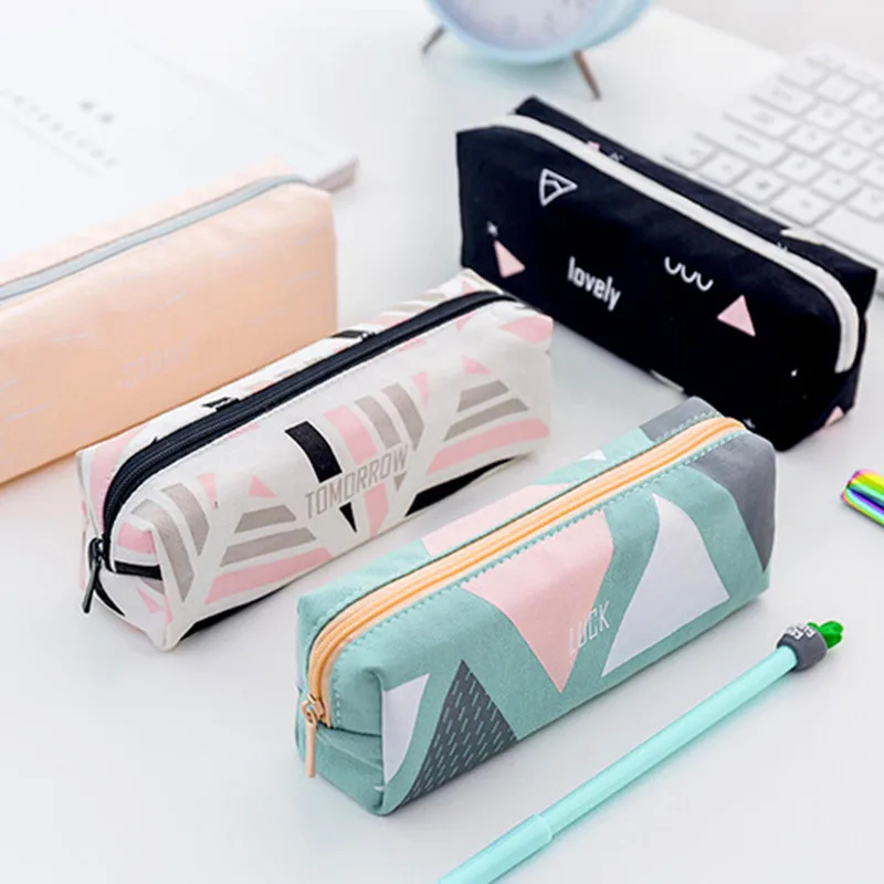 

Kawaii Canvas Starry Sky Pencil Case For Girls Geometry Pencil Bags Big Capacity Pen Box School Pencil Cases Stationery Supplies
