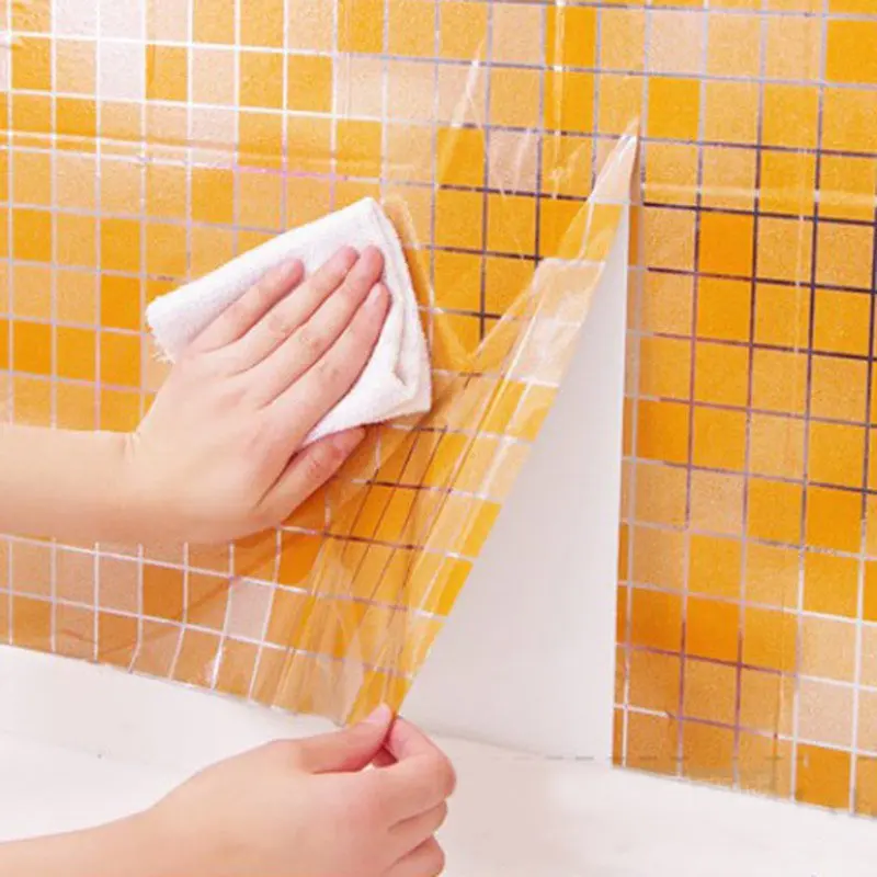 Waterproof Mosaic Aluminum Foil Self-adhensive Anti Oil Kitchen Wallpaper Heat Resistance Wall Sticker 45x200cm