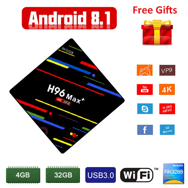

Android TV Box H96 Max Plus Android 9.0 OS 4G RAM 32G ROM RK3328 Quad Core 2.4G WIFI Smart TV Box USB 3.0 H.265 4K Media Player