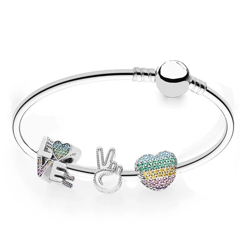 

100% 925 Silver Genuine Charm Love the Rainbow Pandora Bracelet Set Original Fashion Women Jewelry Factory direct