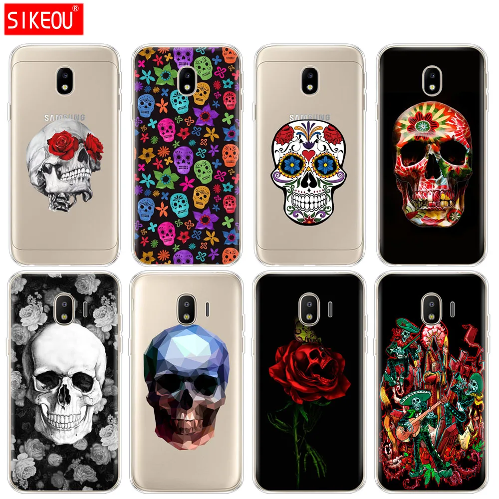 silicone cover phone case for Samsung Galaxy J3 J5 J7 2017 J330 J530 J730 PRO j2 2018 soft tpu Cute Flower Skull printing bag |