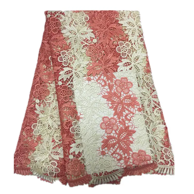 

Good Design High Quality Nigerian Styles Orange Guipure Cord Lace Fabric for Latest Fashion Dress