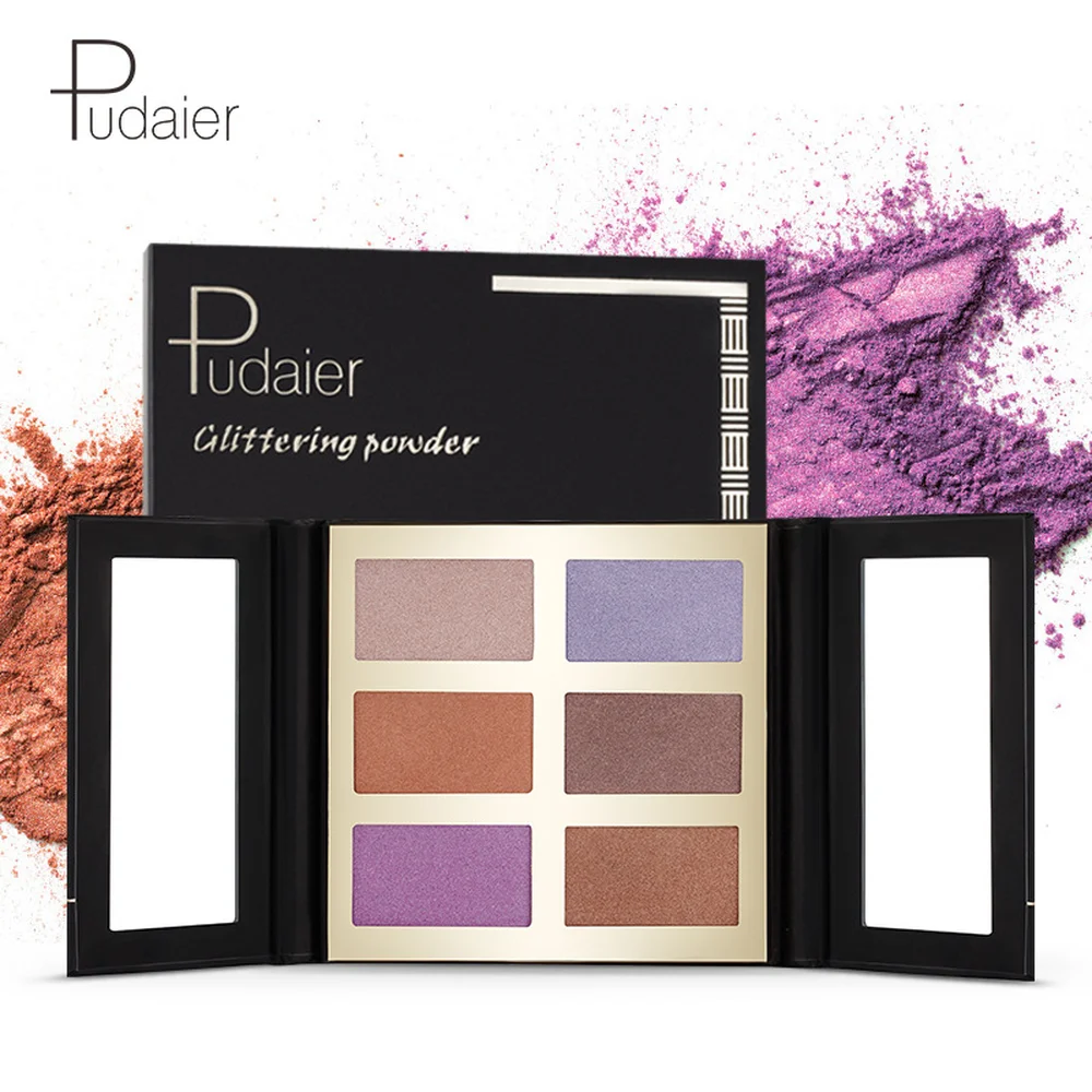 

Pudaier 6 Colors Highlighter Repairing Powder Palette Brighten Face Bronzer Contour Powder Glitter Eyeshadow Makeup Palette