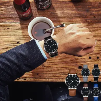 

Men Leather Band Analog Quartz Round Wrist Watch Watches F825 Drop Shipping