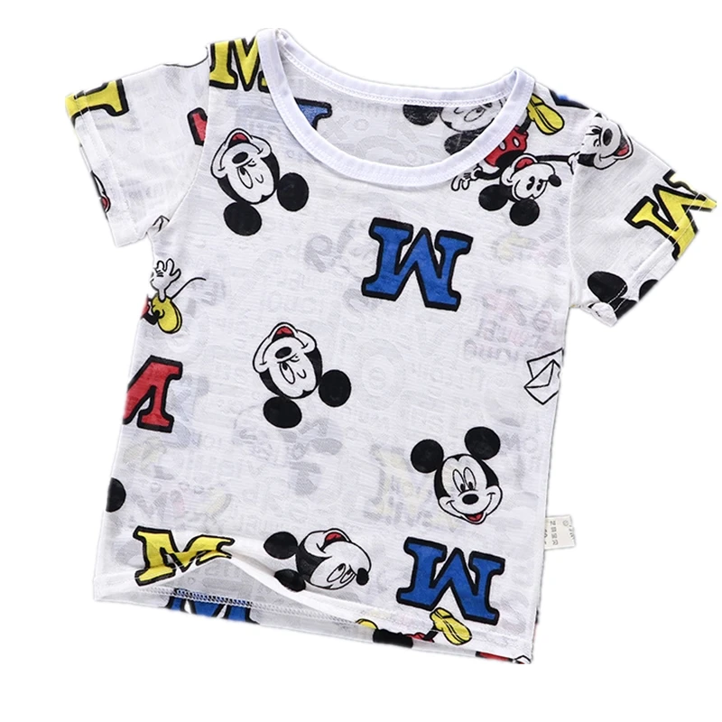 

Sweet Children Clothes 2019New Brand Designer Mickey Mouse T-shirts Short-sleeved T-shirts Printing Ultra-thin Ice Silk Clothing