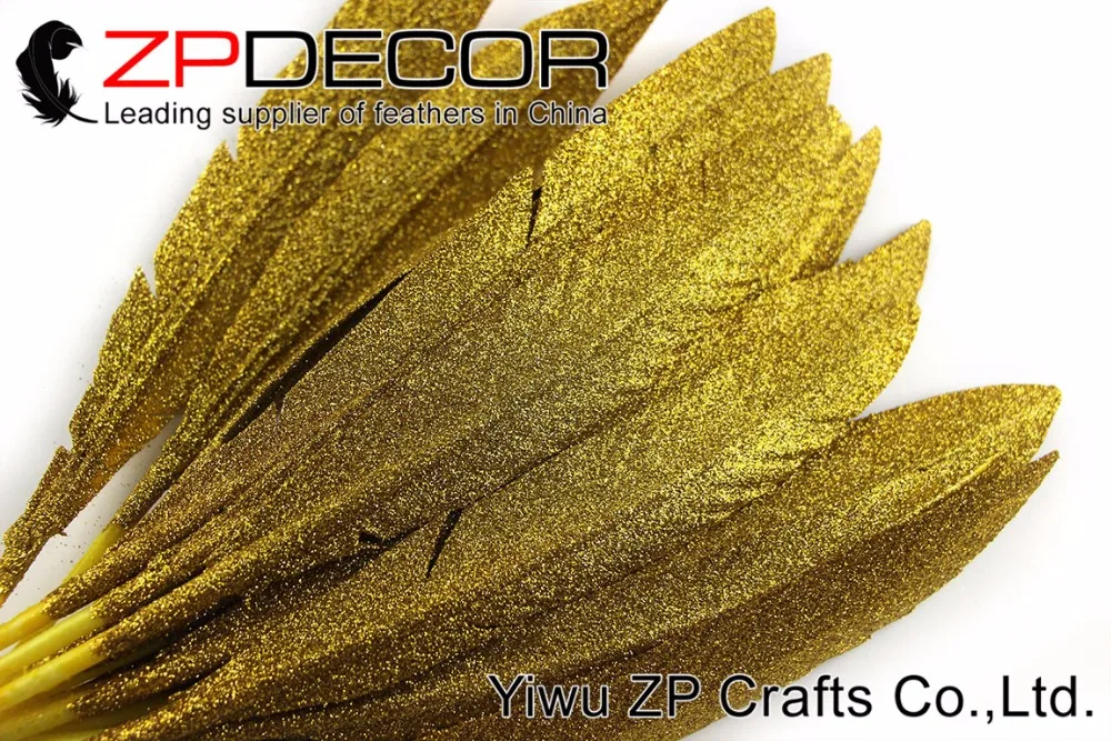 Zpdecor 50 шт./лот 30-35 см(12-14 дюймов) Новое поступление высокое качество блестящее Золотое Тиснение индейки указатели Quill Большие Перья