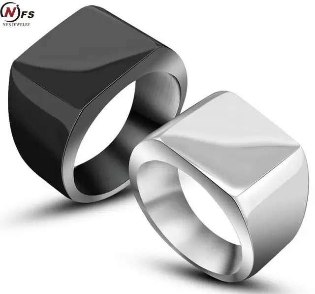 cool simple men ring never fade black silver color stainless steel men ring size