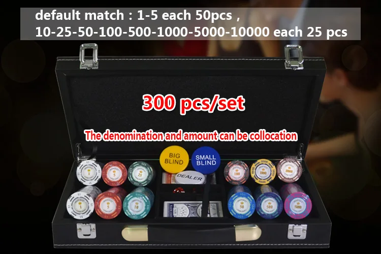 200/300/400/500 шт./компл. глины Casino Chips в форме фишек Казино доллар Покерная фишка Техасский Холдем наборы для ухода за кожей ПУ-кожа чемодан и Скатерти - Цвет: 300pcs  Leather