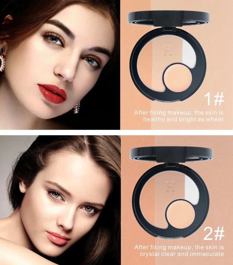 HENLICS Full Effect Foundation Makeup Powder Waterproof Whitening Shimmer And Matte 3 Colors Pressed Powder Make up Palette (15)