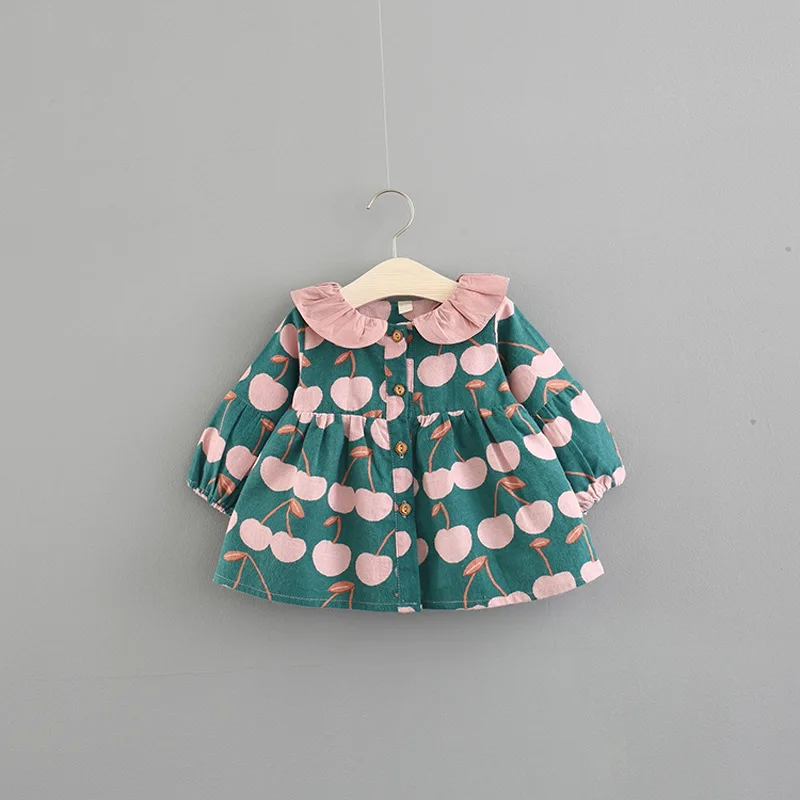

Autumn Toddler Girl Dress Infant Baby Dresses Long Sleeve Cotton Apples Printed Princess Dresses for Kids