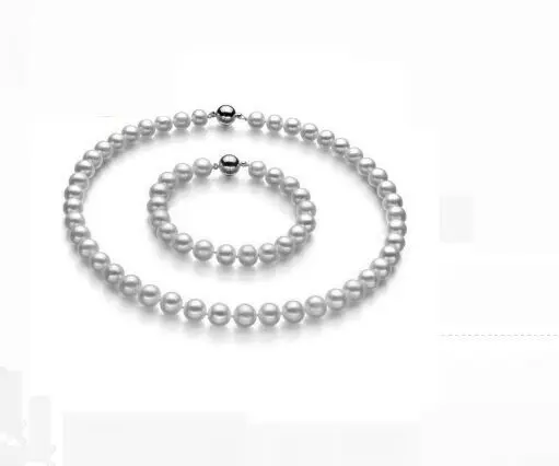 

SET 9-10MM NATURAL SOUTH SEA GENUINE SILVERY GREY ROUND PEARL NECKLACE BRACELET