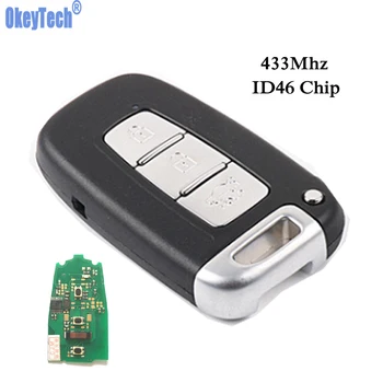 

OkeyTech Remote Car Key for Hyundai I30 I45 Ix35 Tucson Sonata Elantra Smart Card 3 Button 433Mhz ID46 Chip with Uncut Blade