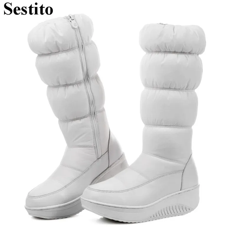 

Leisure Black White Round Toe Keep Warm Winter Boots Med Heel Flat With Mid-Calf Boots For Women Zip Casual Autumn Women Shoes