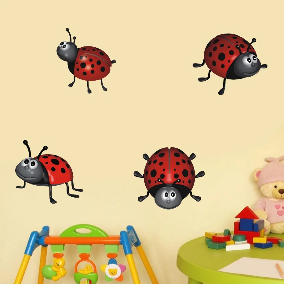

Cartoon Ladybug Animal Decor On the Wall Removable DIY Baseboard Green Grass Butterfly Decals Nursery Kindergarten Art Wallpaper