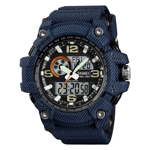 Модные уличные спортивные мужские часы, роскошные кварцевые мужские часы с хронографом, военные цифровые наручные часы SKMEI Relogio Masculino - Цвет: Denim Blue