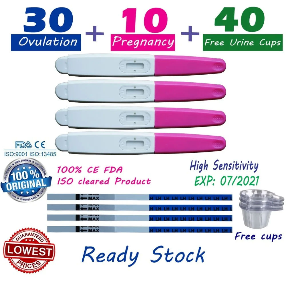 

10pcs for Pregnancy Urine Test Strip HCG Tests kits+ 30pcs Ovulation Urine Test Strip LH tests kits Over 99% accuracy