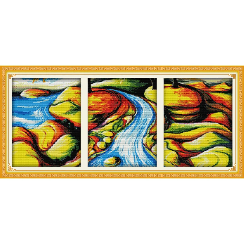 

Everlasting love The flowing river (triptych) Chinese cross stitch kits Ecological cotton stamped DIY New Christmas decorations