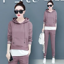 Pink Warm Tracksuit for Women Outfit Sportswear Co-ord Set 2 Piece Hoodies Top Pant Suits Plus Size Large Clothing Winter