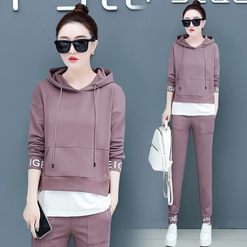 

Pink Warm Tracksuit for Women Outfit Sportswear Co-ord Set 2 Piece Hoodies Top Pant Suits Plus Size Large Clothing 2019 Winter