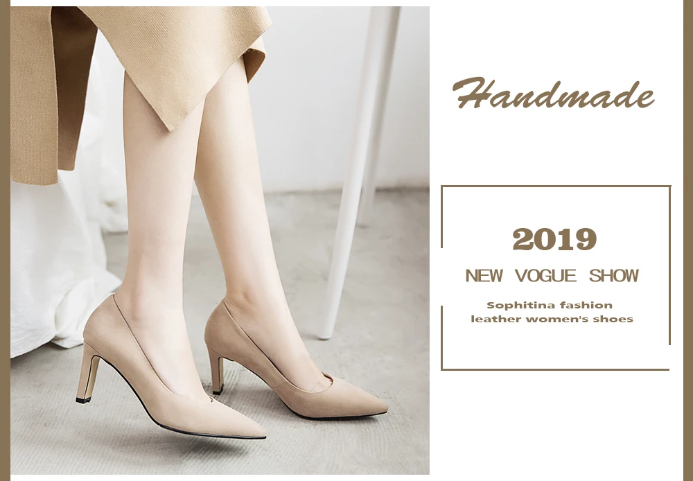 SOPHITINA Large Size 33-43 Pumps New High Square Heels Pointed Toe Comfortable Kid Suede Shoes Elegant Office Women's Pumps MO63