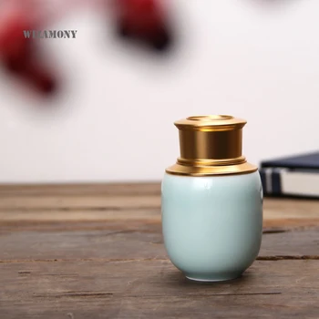 

1PCS WIZAMONY Chinese Longquan Celadon Yixing Zisha Ceramics Art 267g Eco-Friendly Tea Caddy Tea Canister Tea Porcelain Jar