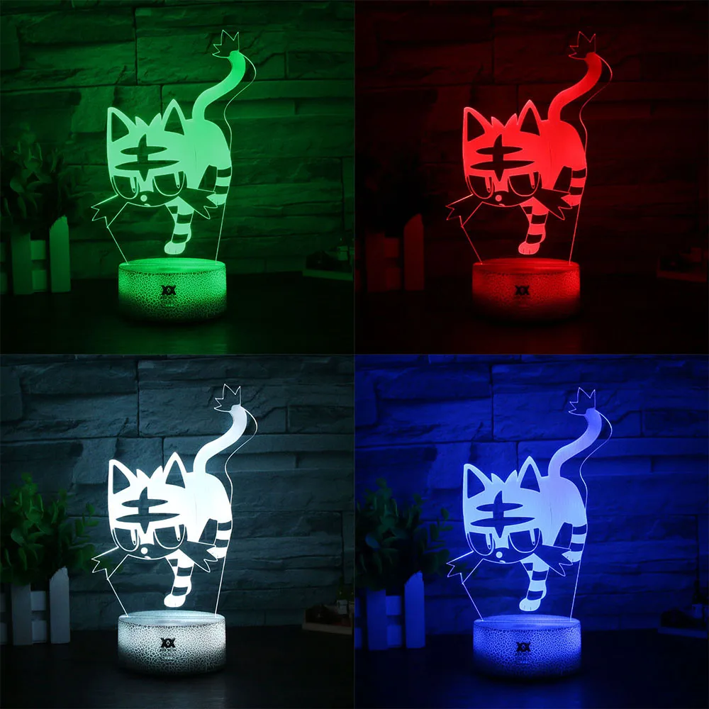 Pokemon мультфильм 3D лампа творческий LED, cool многоцветный ночник украшения дома Настольная лампа Литтен/rowlet/popplio подарок