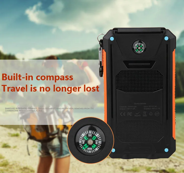 Billig Solar Power Bank Echt 20000 mAh Dual USB Externe Wasserdichte Polymer Ladegerät Im Freien Licht Lampe Power Ferisi
